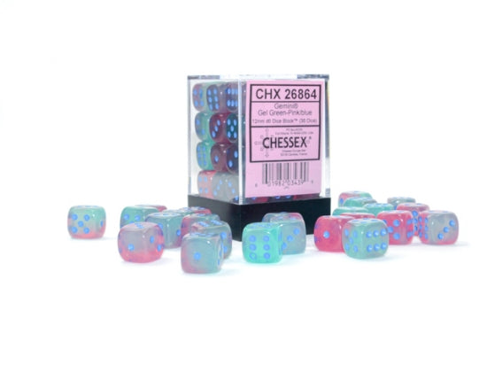 Chessex: Gemini Gel Green-Pink/blue Luminary 12mm d6
