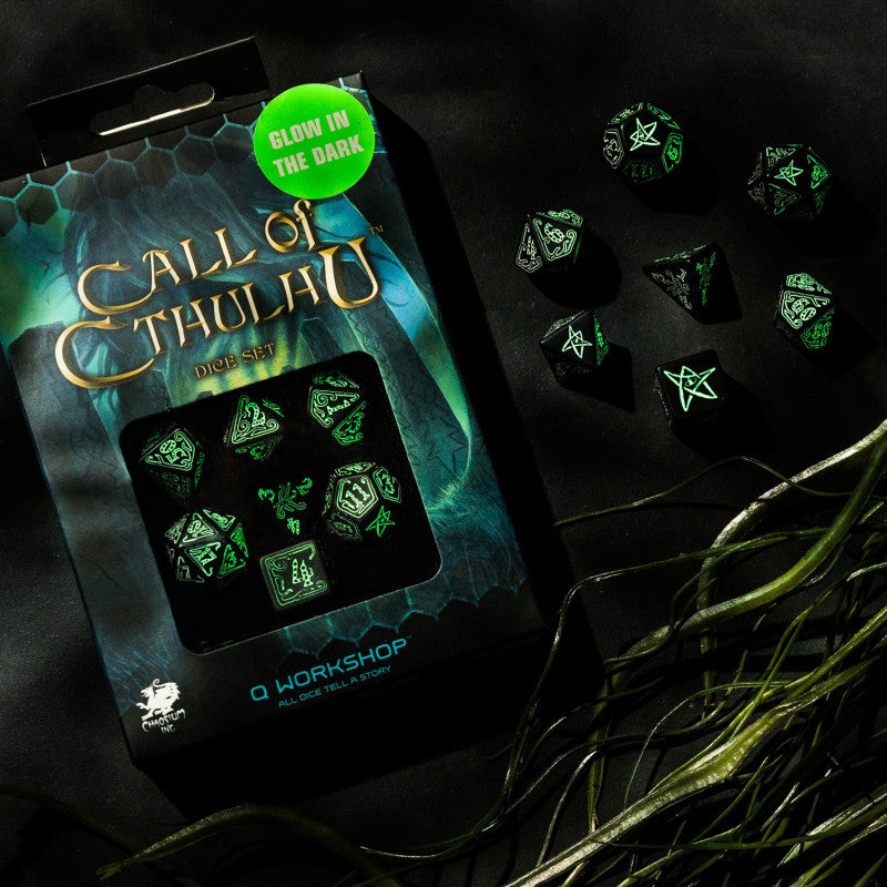 Q Workshop - Call of Cthulhu: Black & green 7pc RPG Dice Set