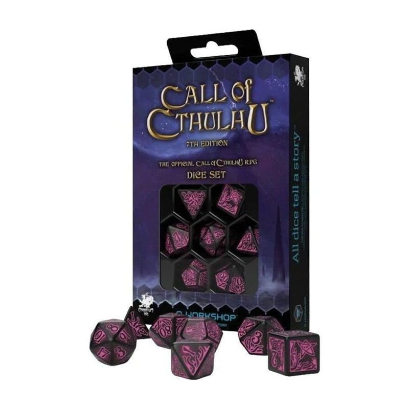 Q Workshop - Call of Cthulhu: Black & purple 7pc RPG Dice Set