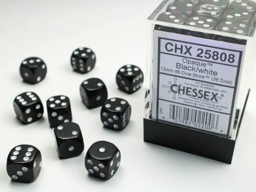 Chessex: Opaque Black/white 12mm d6